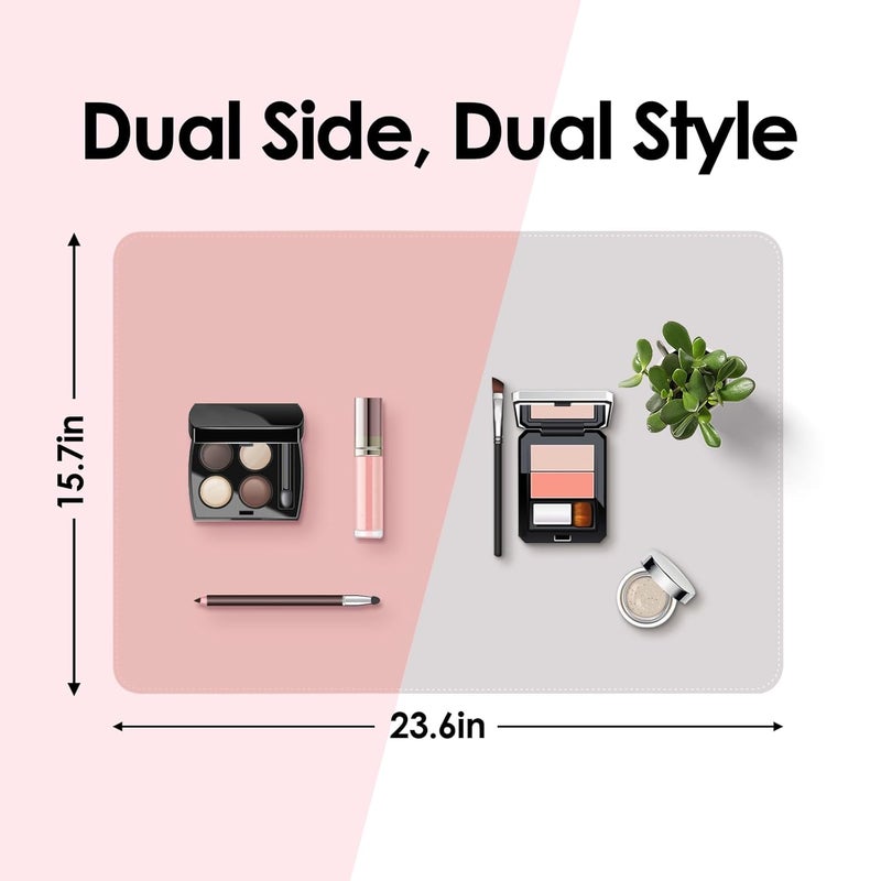 TOHONFOO Makeup Mat for Vanity to Protect Desk Top 23.6 x 15.7 in, Dual-Sided Makeup Mat, Easy to Clean Desk Pad - Waterproof and Oilproof Vanity Accessories (Pink and Silver) - Image 3